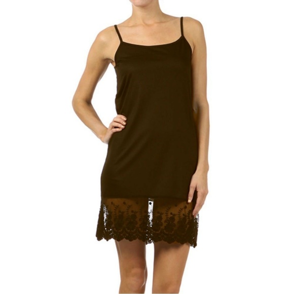Ginga's Galleria Other - Dark Brown Lace Slip Dress Tunic Top Extender Midi